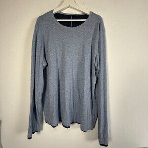 Vince Women's Double Layer Pima Cotton Long Sleeve Top Large Gray/Blue Pullover
